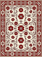 Crimson Floral Scrolling Vine Border Rug