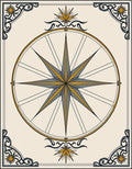 Golden Compass Rose Ornate Border Rug