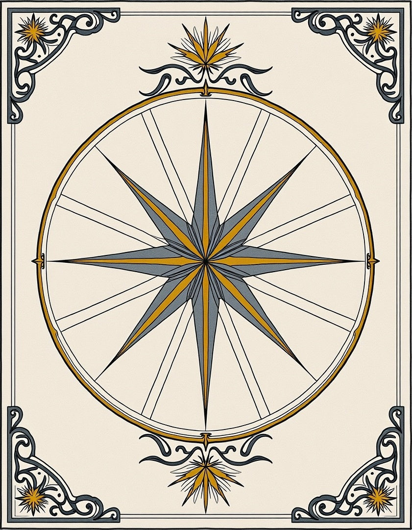 Golden Compass Rose Ornate Border Rug