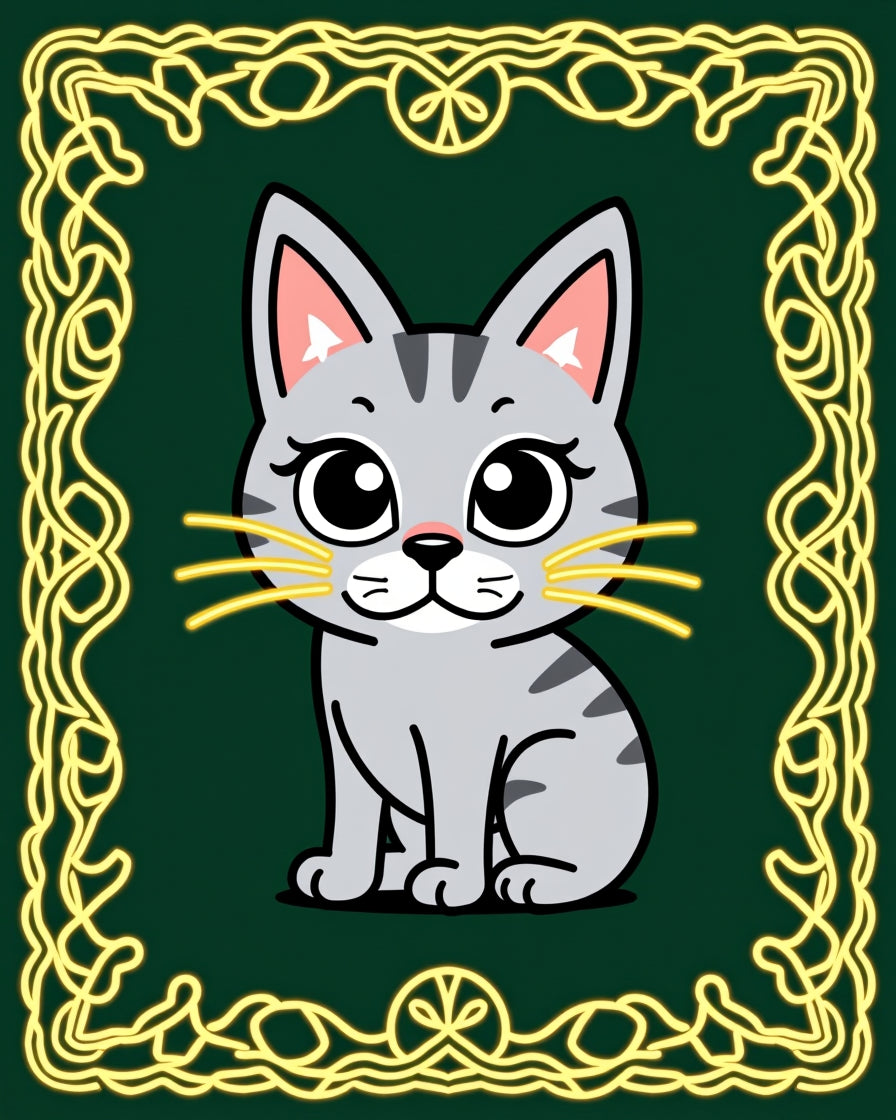 Cute Gray Cat Within Yellow Frame Rug
