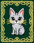 Cute Gray Cat Within Yellow Frame Rug