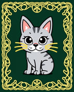 Cute Gray Cat Within Yellow Frame Rug