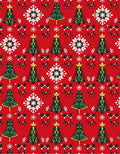 Red Evergreen Snowflake Woodland Holiday Rug