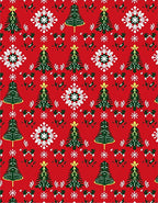 Red Evergreen Snowflake Woodland Holiday Rug