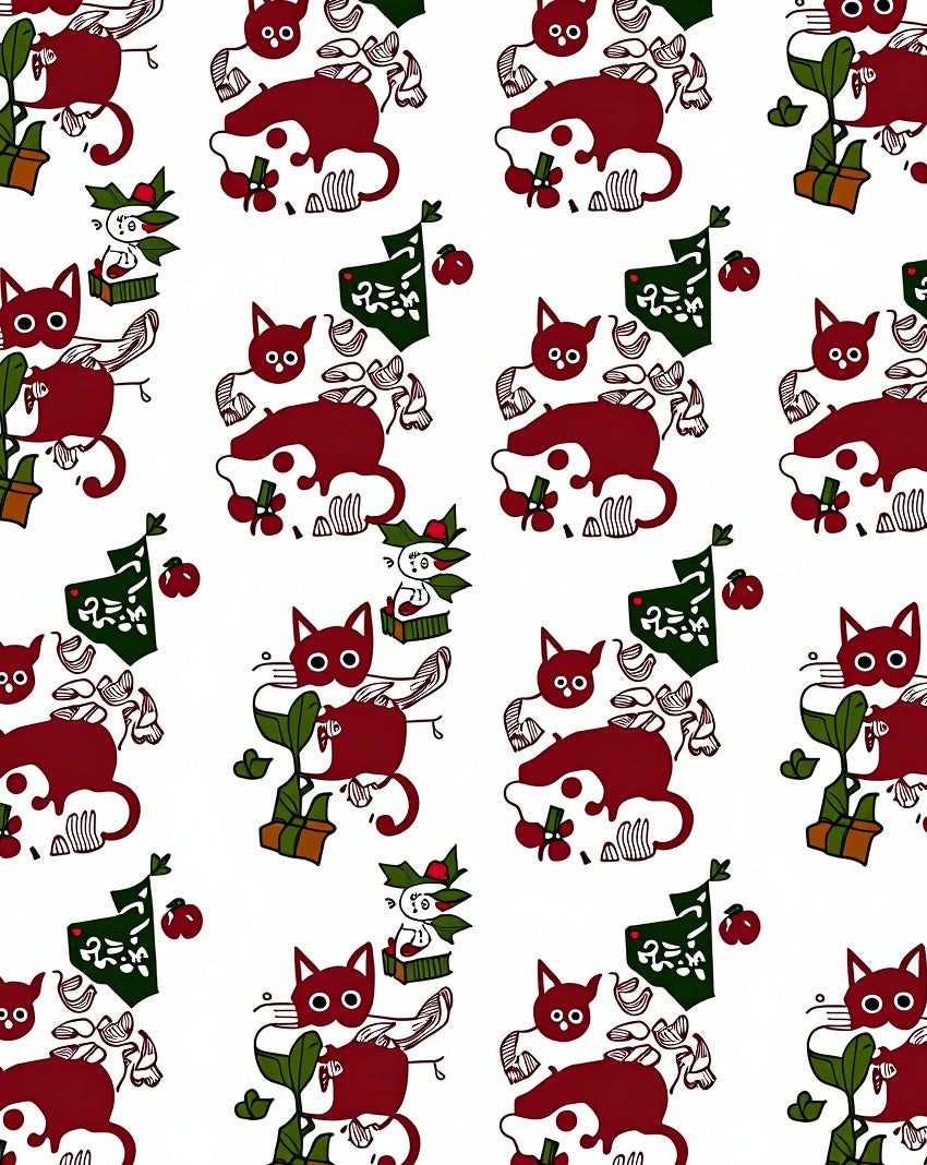 Whimsical Red Cat Garden Whimsy Rug