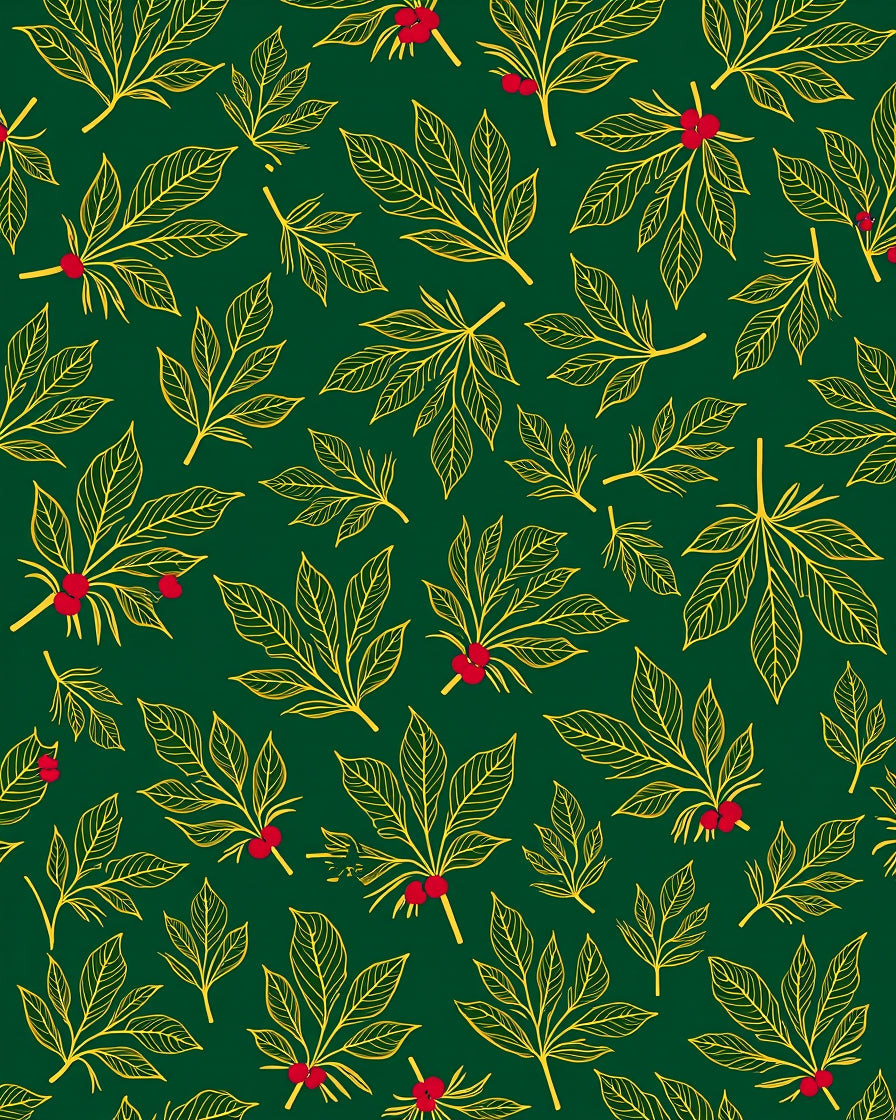 Gold Leaf Berry Branch Green Rug