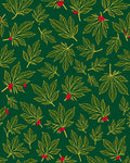 Gold Leaf Berry Branch Green Rug