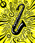 Vibrant Yellow Saxophone Swirls Rug