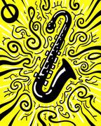 Vibrant Yellow Saxophone Swirls Rug
