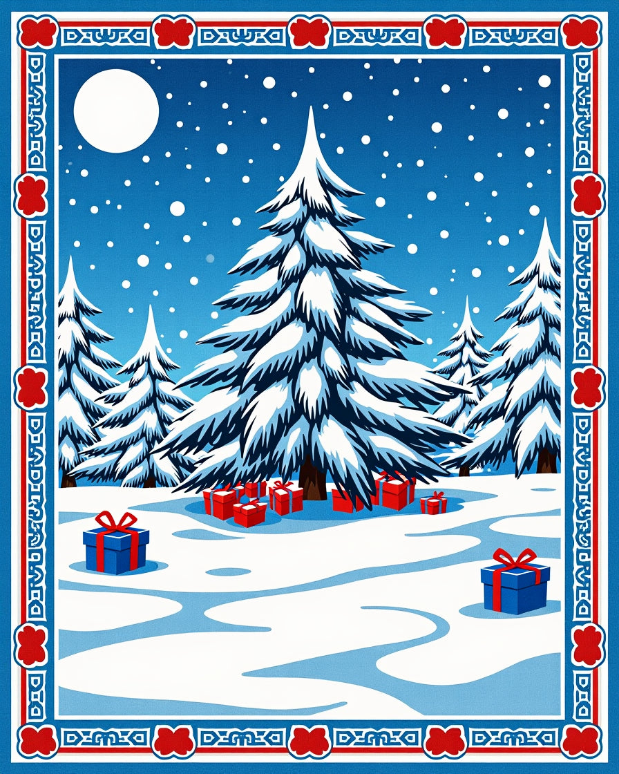 Winter Forest Snowfall Present Scene Rug