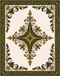 Elegant Ivory and Emerald Floral Scroll Rug