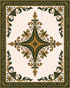 Elegant Ivory and Emerald Floral Scroll Rug
