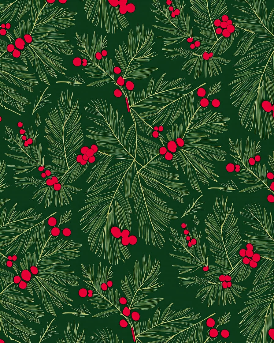 Evergreen Pine Red Berry Sprig Rug
