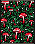 Whimsical Red Mushroom Christmas Holly Rug