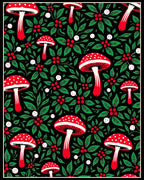 Whimsical Red Mushroom Christmas Holly Rug