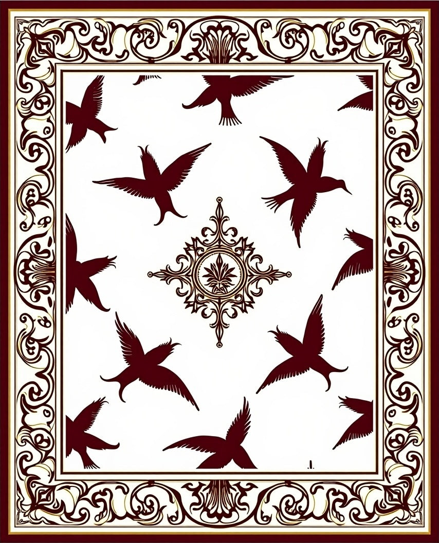 Crimson Birds With Ornate Border Rug