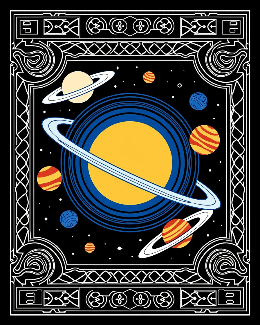 Cosmic Planet Ringed Celestial Scene Rug