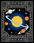 Cosmic Planet Ringed Celestial Scene Rug