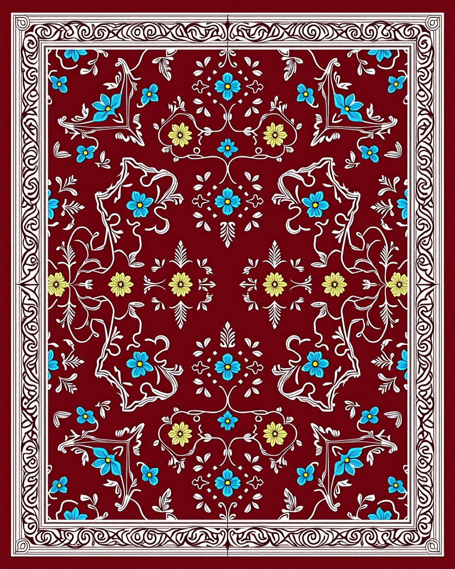 Crimson Floral Border Medallion Rug