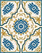 Blue Gold Floral Latticework Rug