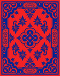 Vibrant Red Blue Floral Medallion Rug