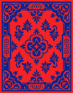 Vibrant Red Blue Floral Medallion Rug