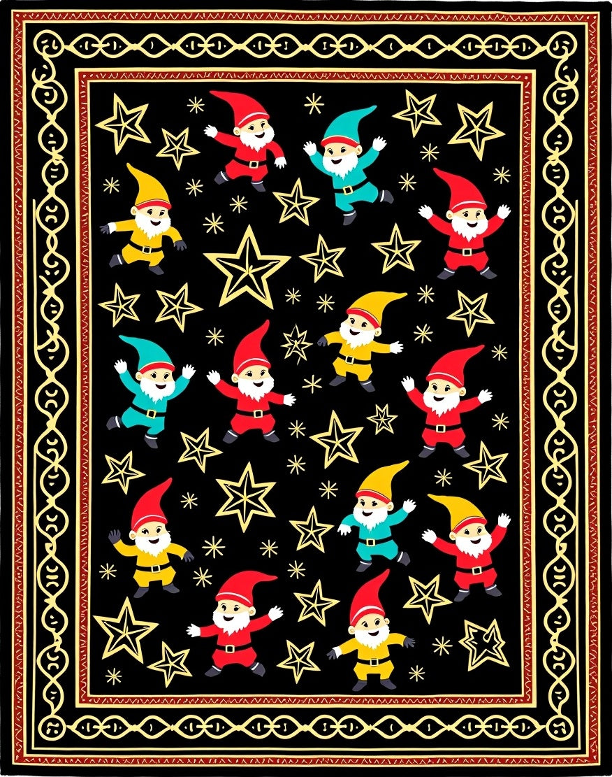 Whimsical Gnome Starry Night Black Rug