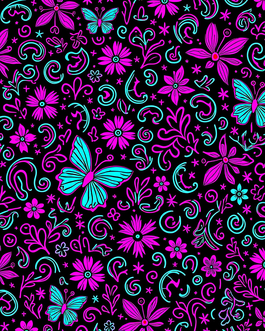 Vibrant Pink Turquoise Butterfly Floral Swirl Rug