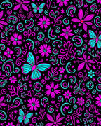 Vibrant Pink Turquoise Butterfly Floral Swirl Rug