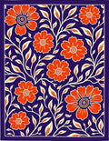 Vibrant Orange Floral Vine Navy Rug