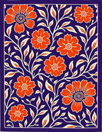 Vibrant Orange Floral Vine Navy Rug