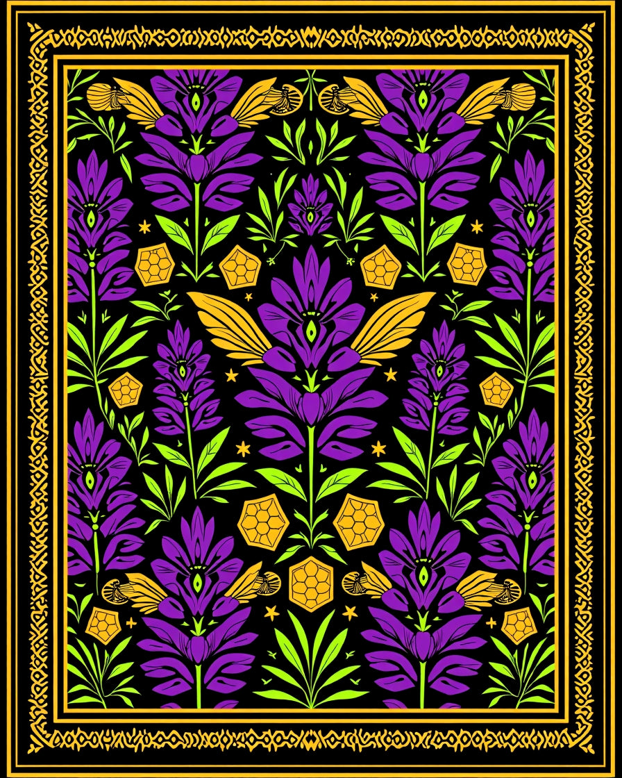Purple Gold Floral Art Nouveau Rug