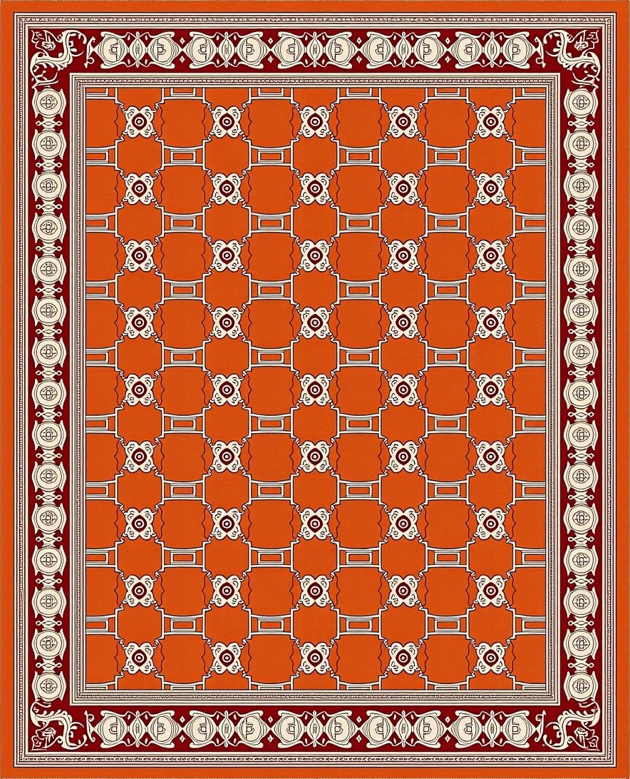 Vibrant Orange Geometric Lattice Rug