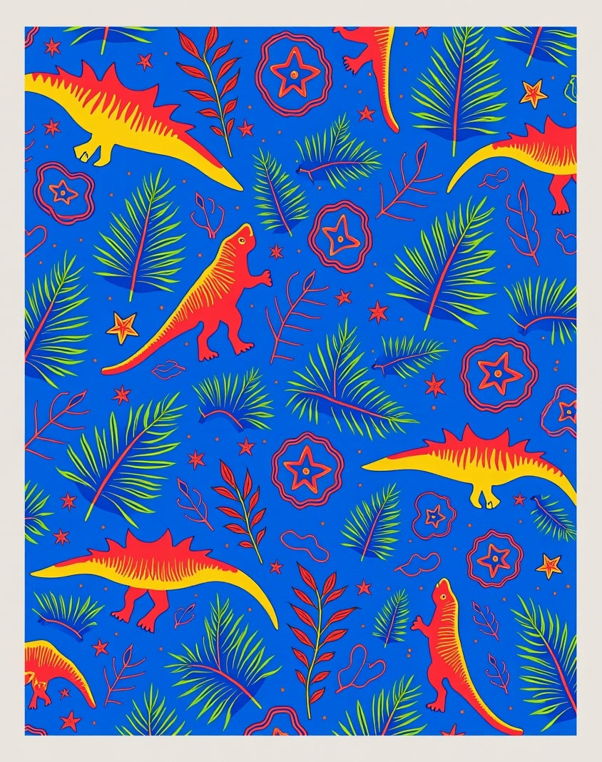 Vibrant Red Dinosaur Jungle Scene Rug