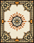 Ornate Black Gold Sunburst Medallion Rug