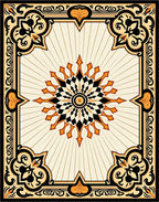 Ornate Black Gold Sunburst Medallion Rug