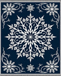 Midnight Blue Snowflakes In Scrolled Frame Rug