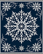 Midnight Blue Snowflakes In Scrolled Frame Rug