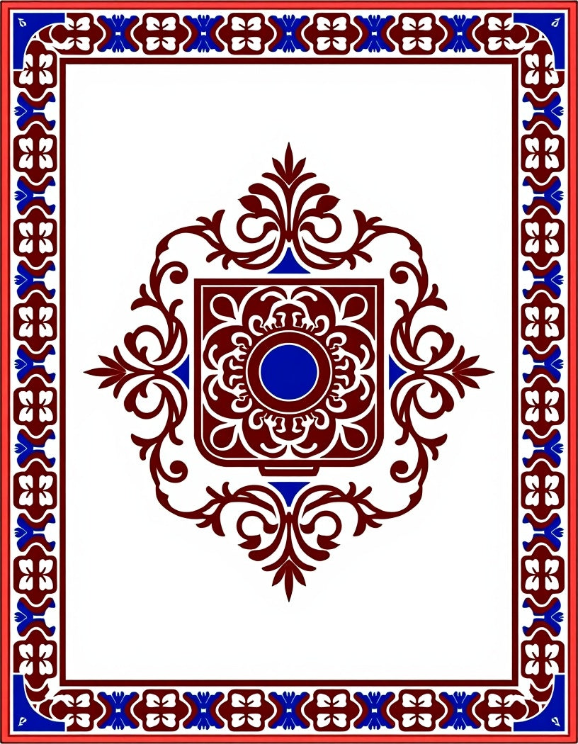 Rich Maroon Blue Medallion Border Rug
