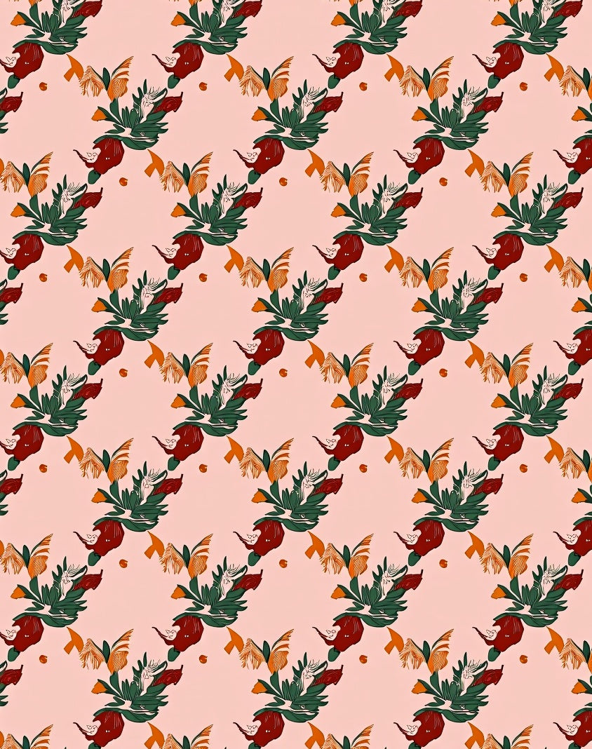 Crimson Berry Green Leaf Arrangement Rug