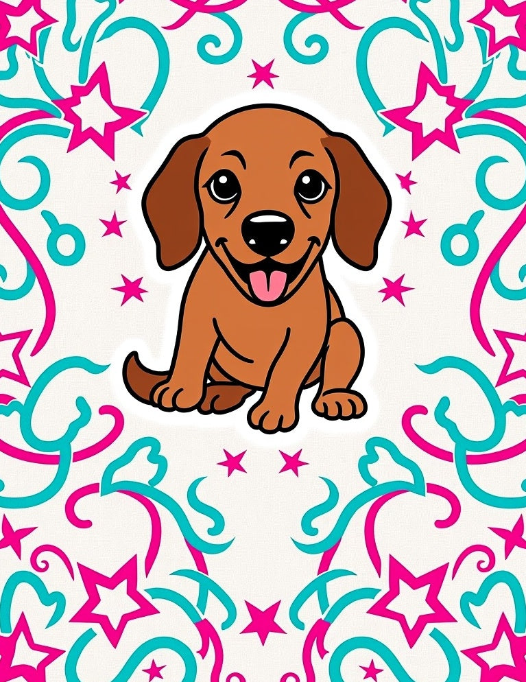 Playful Brown Puppy Stars Swirls Rug