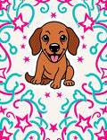 Playful Brown Puppy Stars Swirls Rug