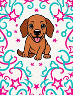 Playful Brown Puppy Stars Swirls Rug
