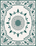 Teal Floral Garden Medallion Border Rug