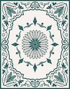 Teal Floral Garden Medallion Border Rug
