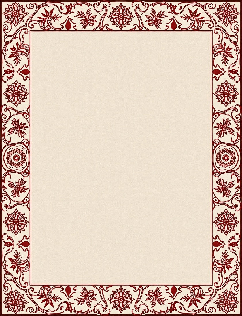 Crimson Floral Bordered Cream Rug