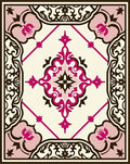 Ornate Magenta Floral Medallion Ivory Rug