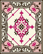 Ornate Magenta Floral Medallion Ivory Rug