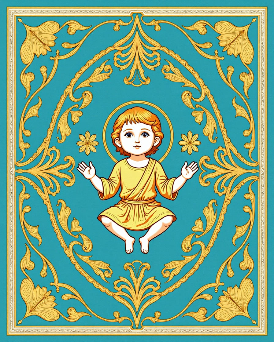 Golden Child Turquoise Floral Frame Rug