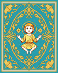 Golden Child Turquoise Floral Frame Rug